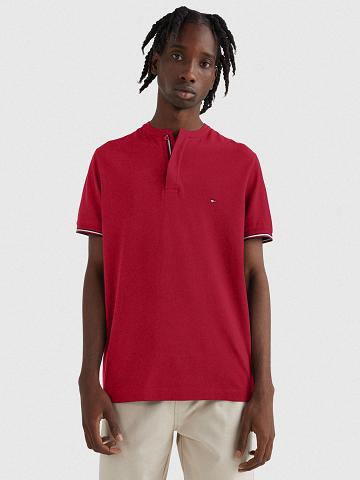 Férfi Tommy Hilfiger Slim fit contrast placket Polos Piros | HU 1092DFM